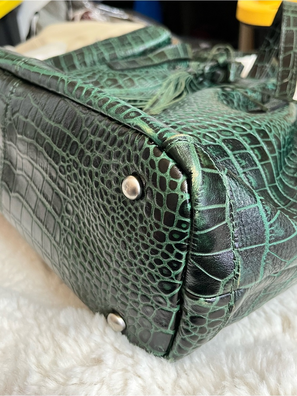 Patricia Nash Dark Green Croc-Embossed Tote with Tassel Charm - Picture 7 of 16